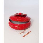 Scatola metallo rossa con candela 10.5x8