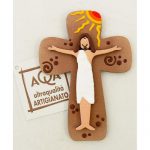 Croce legno Cristo crema 10x7cm