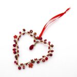 Decorazione cuore perline rosse 7cm
