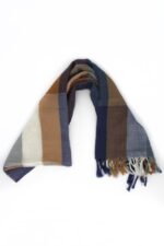 Stola lana blu, azzurro, caramello - immagine 3