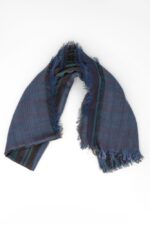 Stola lana righe petrolio, blu cioccolat - immagine 3