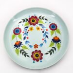 Piatto metallo verde acqua Fiori 30cm