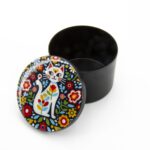 Scatolina tonda Gatto floreale d7xh5cm - immagine 2